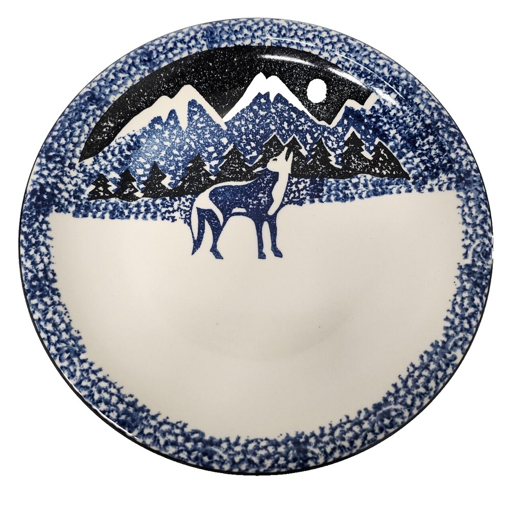 Tienshan Folk Craft Lone Wolf Stoneware Large Dinner Serving Platter Round 12"